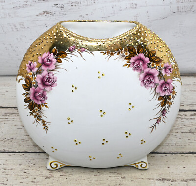 Vintage J. Spyropoulos 24k Gold Hand Made & Painted Rose Floral Vase Greece