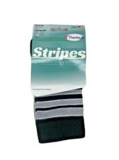 Thorlos Womens Striped Crew Sock size XS shoe 5-6.5 Grey Black made in USA
