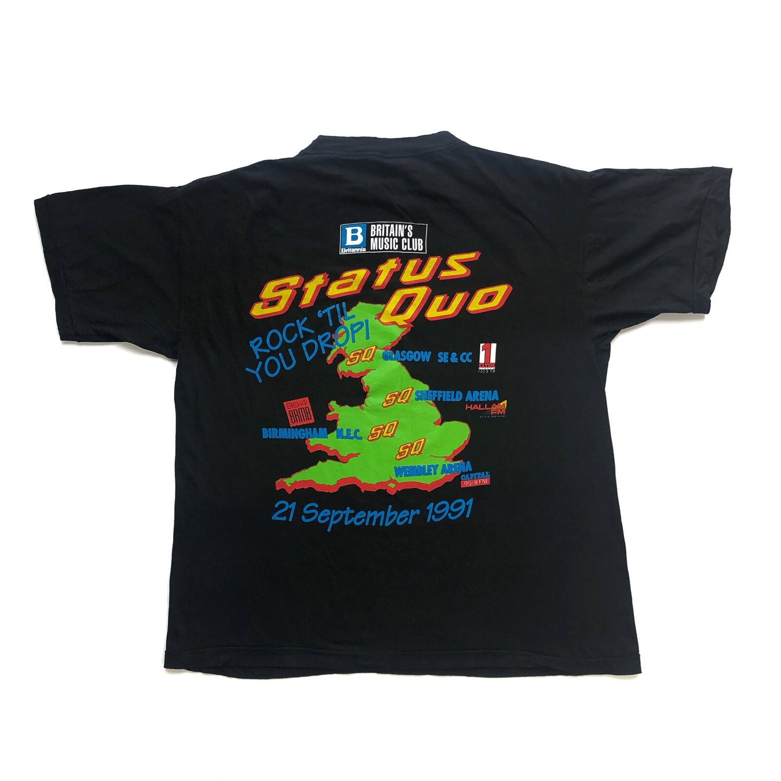 Status Quo Rock ‘Til You Drop Large 1990s vintage concert t-shirt, vintage, size L, single stitch, B+ condition