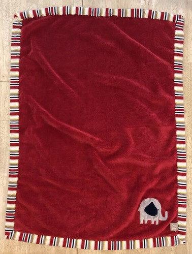 Trend Lab Baby Blanket Red Plush Grey Elephant Yellow Navy Stripe Lovey - Picture 3 of 4