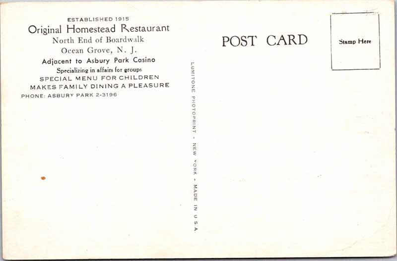 Postcard RESTAURANT SCENE Ocean Grove New Jersey NJ 10/19 AN0471 eBay