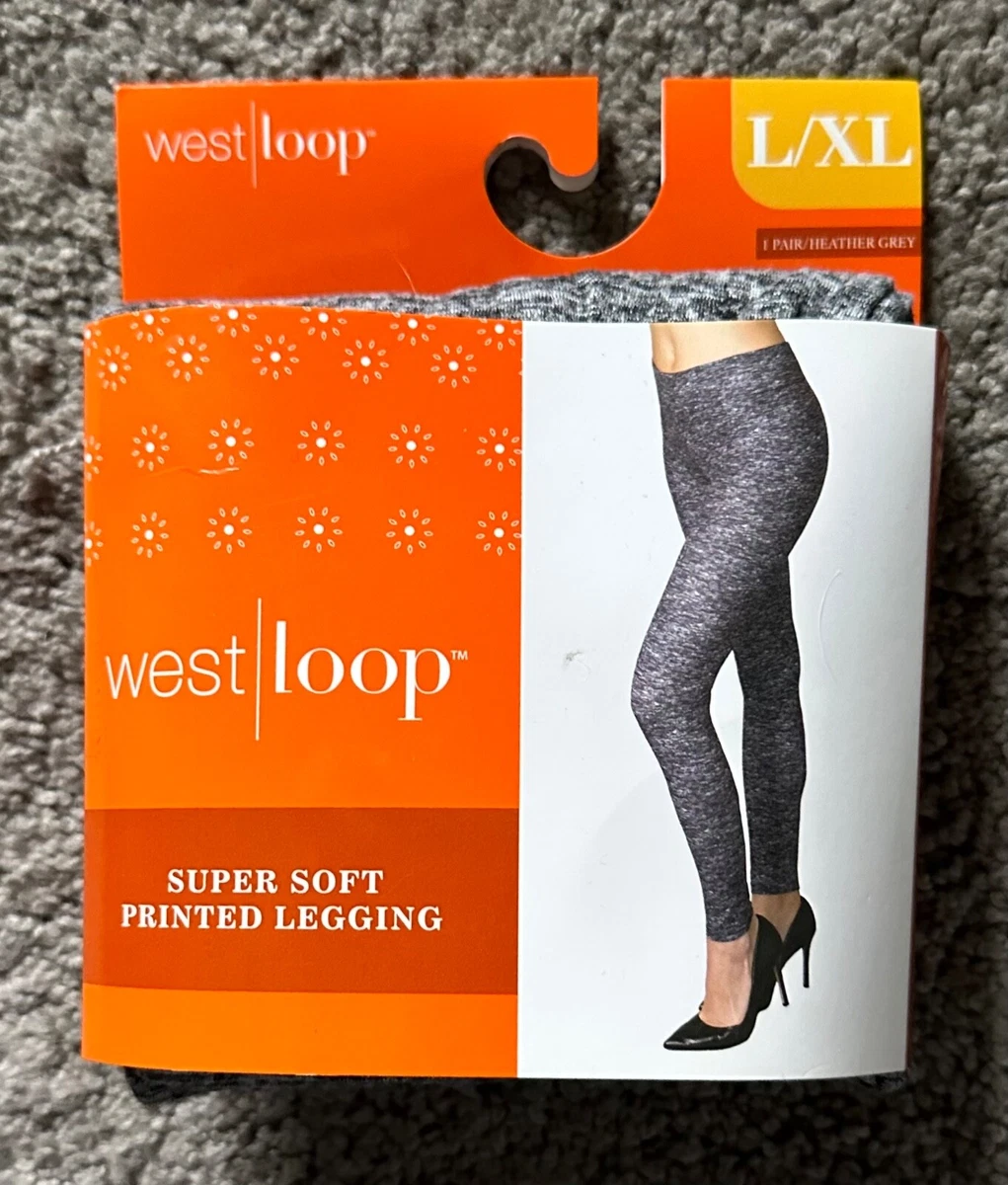 West Loop NWT Heather Grey/Black Super Soft Printed Leggings Size