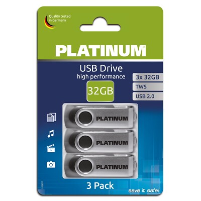 Platinum 3er Pack 3x 32 GB TWS USB-Stick - USB 2.0 - 96 GB Gesamt-Speicher