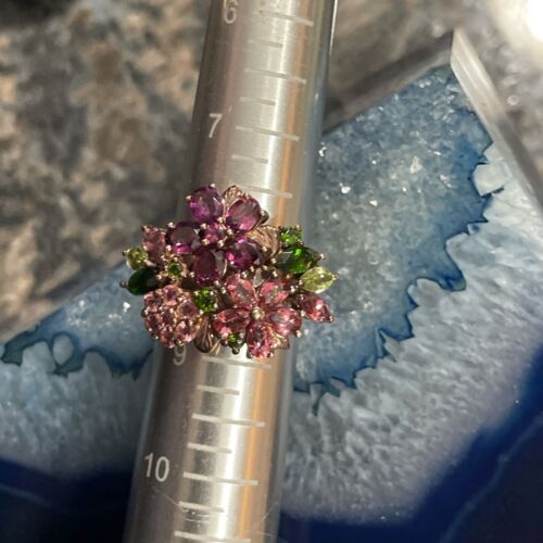 Anello Chuck Clemency STS NYCII argento sterling 925 multi gemma bouquet floreale taglia 8 - Foto 4 di 16