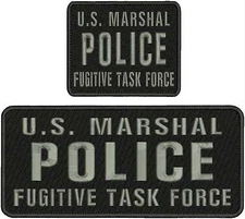 U.S. MARSHAL POLICEFUGITIVE TASK FORCE EMB Patch 4.75x11&4x5 hook on back GRAY