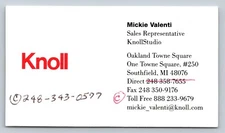 2010s 2020s Business Card Knoll Studio Southfield MI Vtg