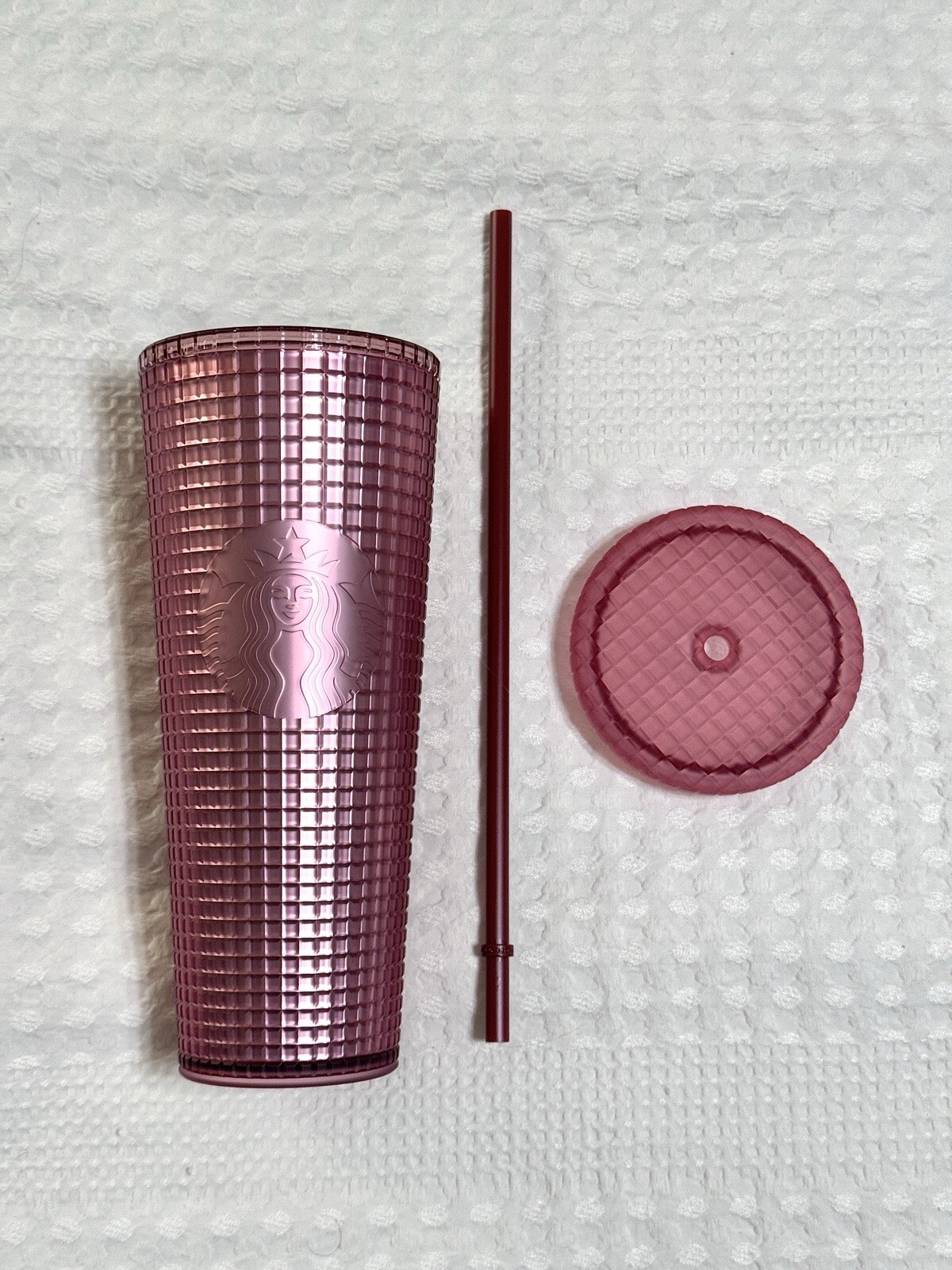 Starbucks 24oz Rose Pink Grid Tumbler with Soft Touch Finish