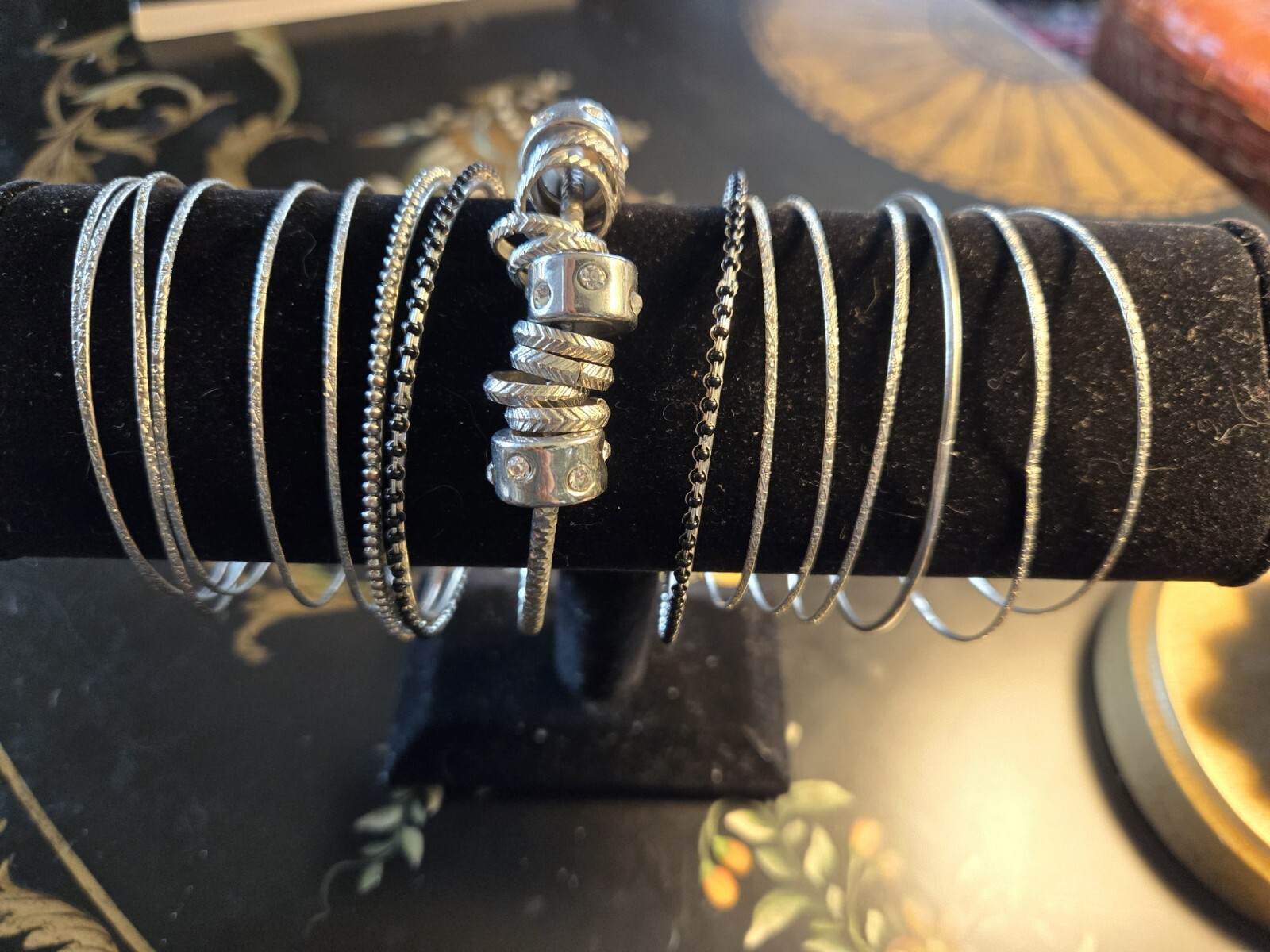 16 Silvertone Assorted Bangle Bracelets Mixed Met… - image 3