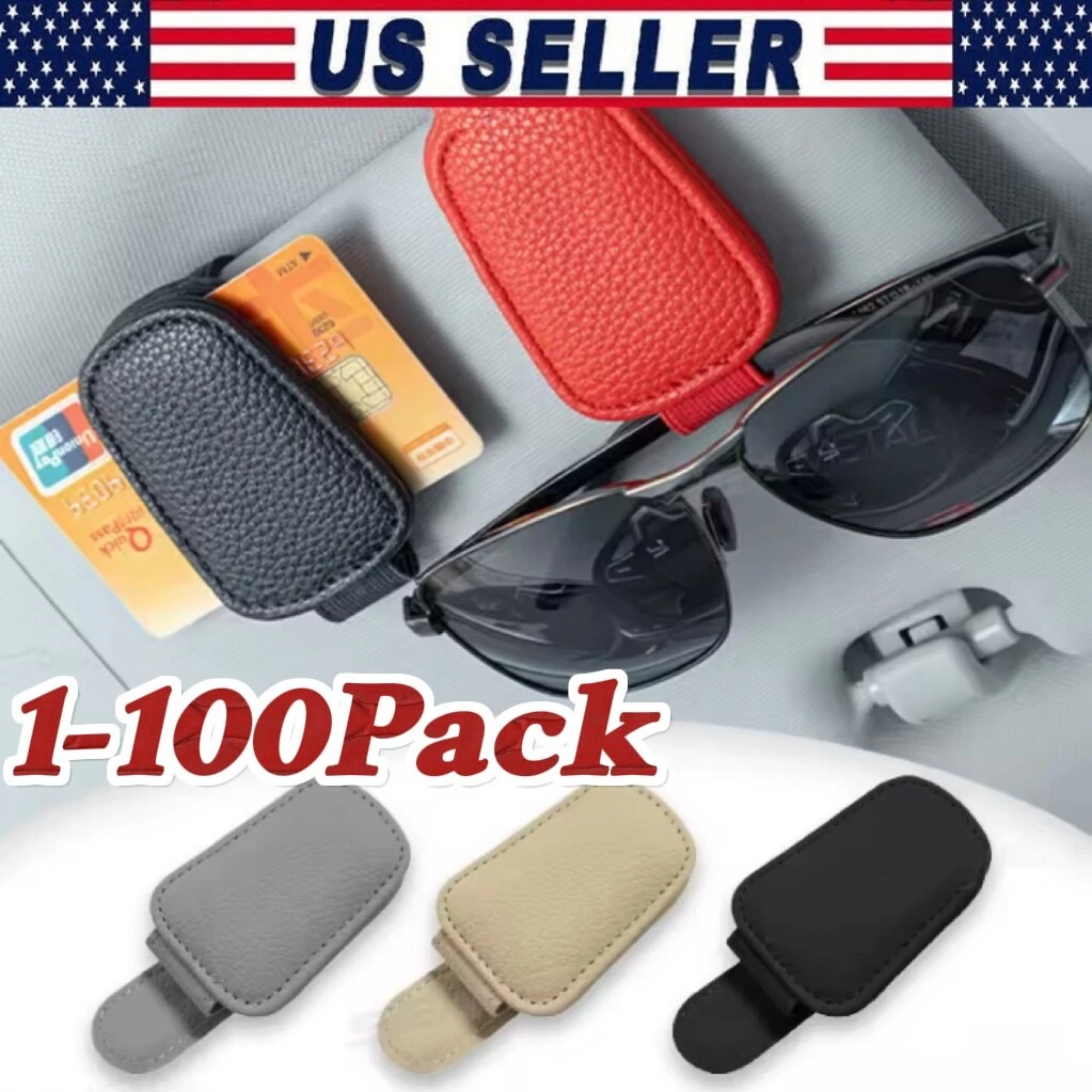 2 Portagafas Magnético Para Coche - Cuero Italiano, Cierre Magnético Fuerte, Negro, Ideal Para Gafas De Sol