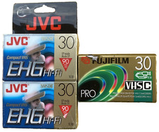 Lot Of 3 TC-30 Compact VHS EHG Hi Fi 90 Min EP mode 2 JVC / 1 FUJIFILM Sealead