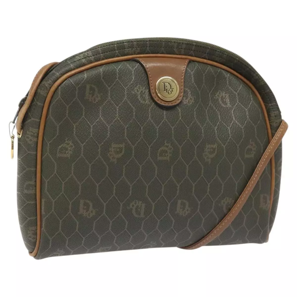 Christian Dior sac à bandoulière toile nid d'abeille PVC cuir vert or authentique 115664