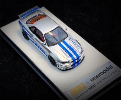 PGM x Onemodel 1:64 GTR R34 Z-TUNE Silver Blue Diecast Model Car
