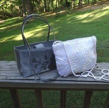 2 Beaded Evening Bags,Silver Beaded Embroidery, Pastel Bugle Seed Beads