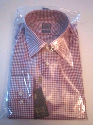 $265 Ike Behar New York Fine Red Sunset orange check Dress Shirt 15 1/2 LS 34/35 - Picture 3 of 7