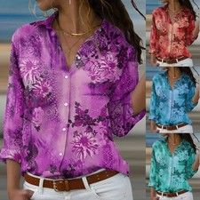 Ladies Shirts Lapel Neck Blouse Women Office Loose Long Sleeve Lightweight Tops