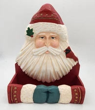 Vintage Holiday Midwest Cannon Falls Wood Santa Wall Hanging Card Box Greenery