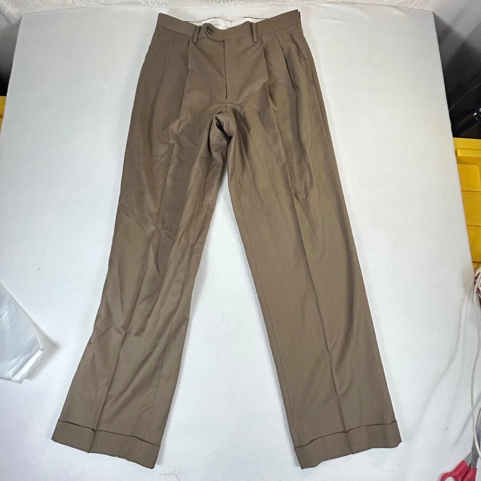 Turnbury Mens Pleated Dress Pants 32x32 Khaki Brown Cuffed Straight Leg Trousers