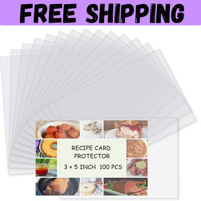 100 Pcs 3x5 Inch Clear Recipe Card Protectors Index Card Sleeves for Cookbook