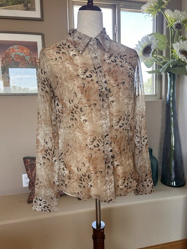 90s Y2K Pure Amici 100% Silk Animal Print Career Blouse XS