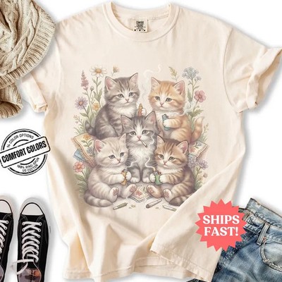 Funny Stoner Cat Smoking Kittens Comfort Tee Shirt Gift Idea