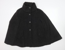 Oasis Womens Black Wool Cape Coat Medium Classic Overcoat