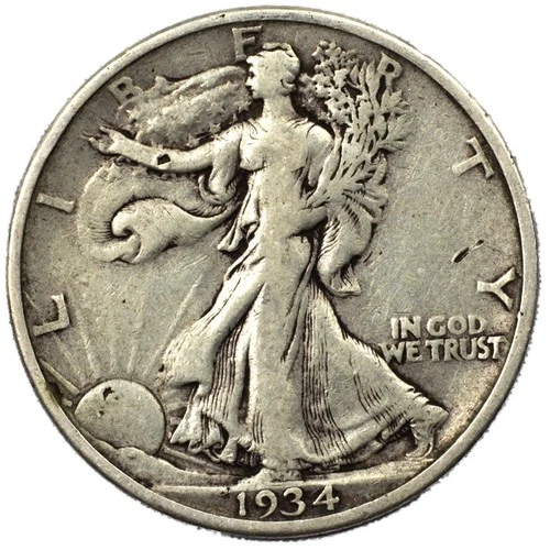 1934-S Walking Liberty Silver Half Dollar 50c Very Fine VF+