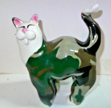 2002 Anna LACOMBE Annaco Creations 86068 Camouflage Camo Ceramic Cat Figurine