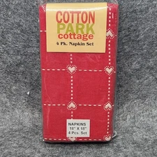 Cotton Park Cottage 4 Pack Napkin Set Queen of Hearts Stitched Red White NEW