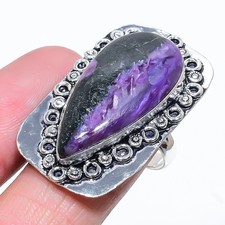 Russian Charoite Gemstone 925 Sterling Silver Gift Jewelry Ring Size 8.5 o987
