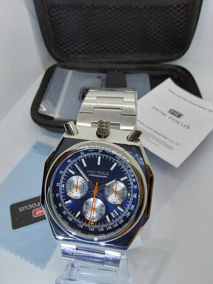 Minifocus Bullhead Hombres Esfera Azul Cuarzo 43mm Cronógrafo Mf0601 Foto 3 de 4