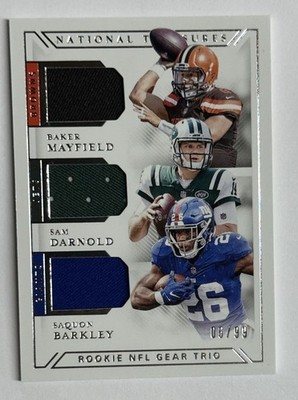 2018 Panini National Treasures Trio Relic 06/99 Baker Mayfield Darnold Barkley