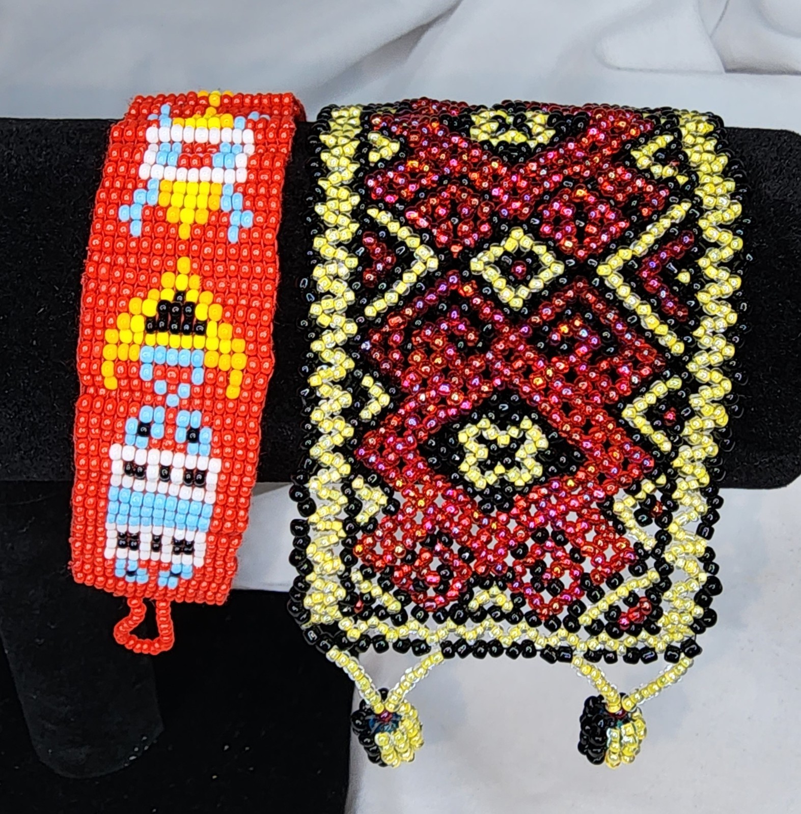 (2) Handmade Beaded Bracelets featuring designs - image 2