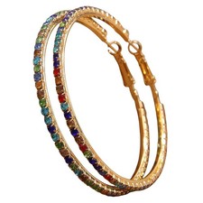 Sparkly Crystal Rhinestone Round Big 2.56 Gold mix Hoop Earrings 2.56 in Jewelry