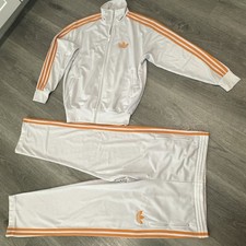 Vintage Adidas Originals Firebird Tracksuit Set White Orange Trefoil Sz Small