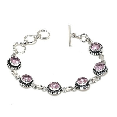 Pink Kunzite Gemstone Handmade 925 Sterling Silver Jwelery Bracelet Size 7-8''