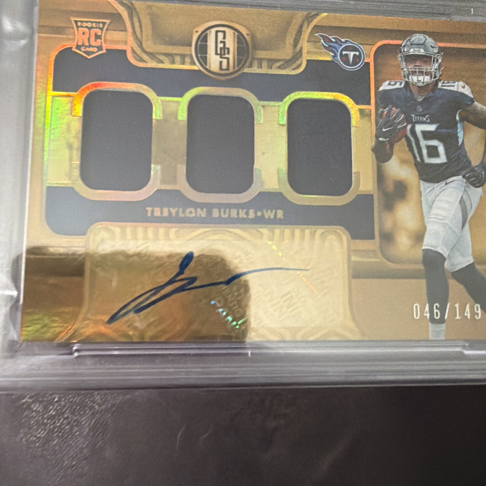 2022 Gold Standard Treylon Burks Rookie Halo Triple Patch Auto /149 #285 PSA 8 view 5