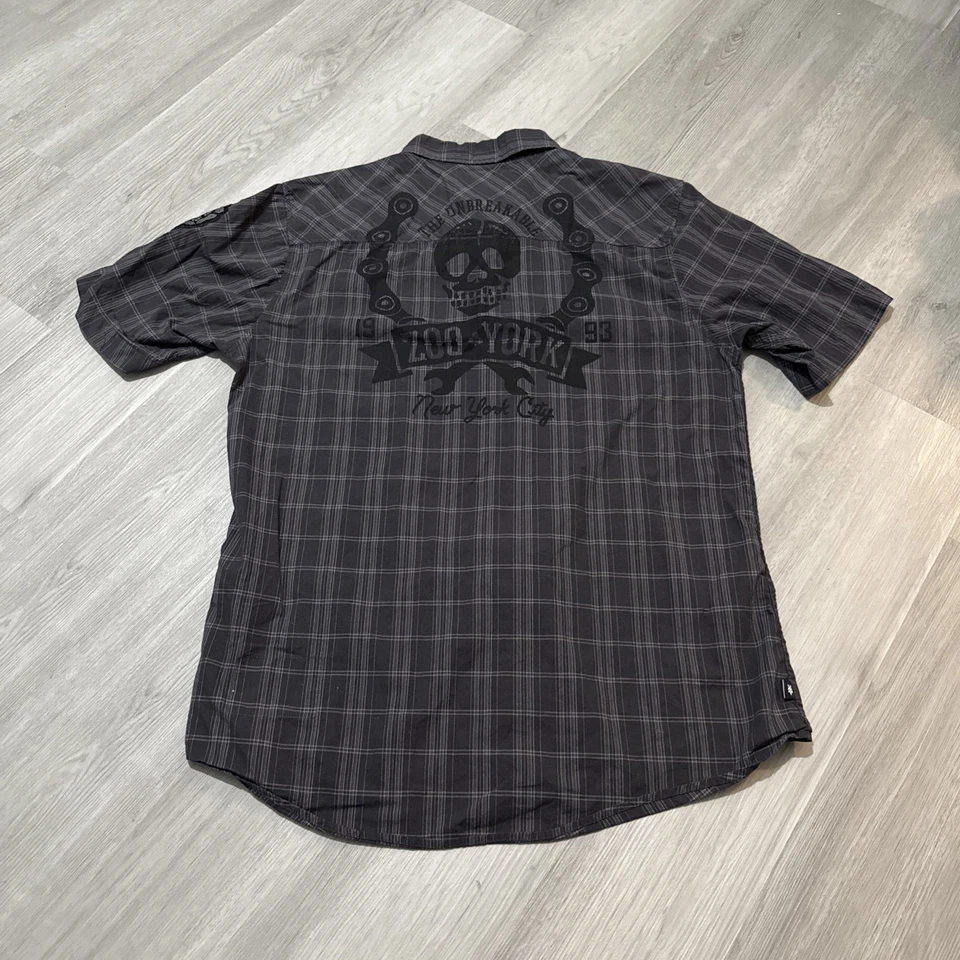 Zoo York Button Down Short Sleeve Skulls Goth Skate Shirt Plaid - Image 2 of 4