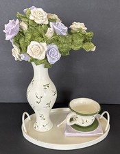 Yankee Candle Porcelana Rosa con Jarrón Taza de Té Cuchara y Servilletas Mesa Expositor
