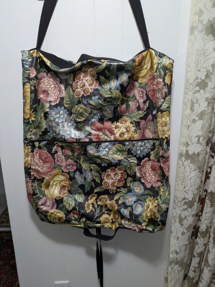 复古花卉悬挂旅行女士礼服包 80 年代 90 年代深色印花风格 — 第 2/3 张图片