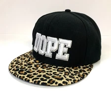 Dope Hip Hop Flat Bill Snap Back Ball Cap Leopard Print Black Embroidered Hat