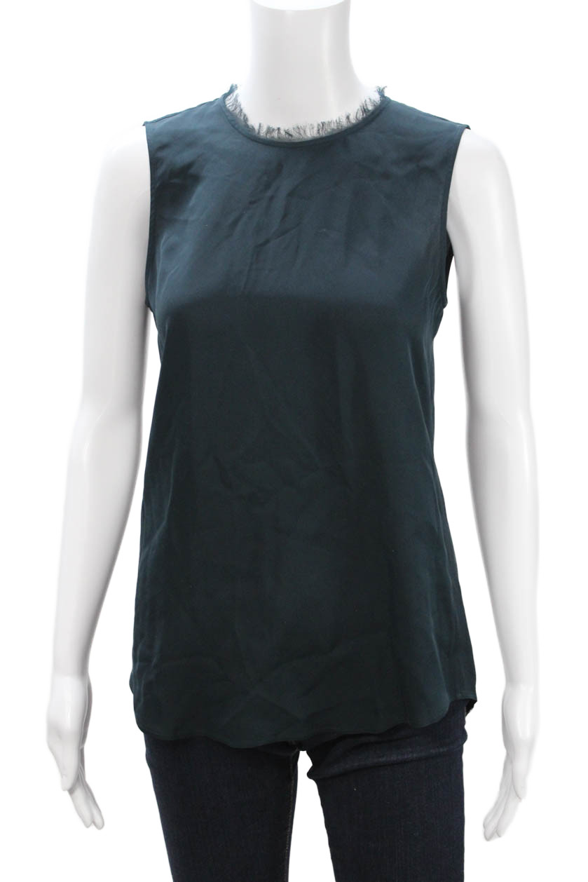 Theory Women Sleeveless 100% Silk Tank Crew Neck Zip Dark Blue Size PPFree Shipping in US $100+ Orders | $6.95 Orders Below