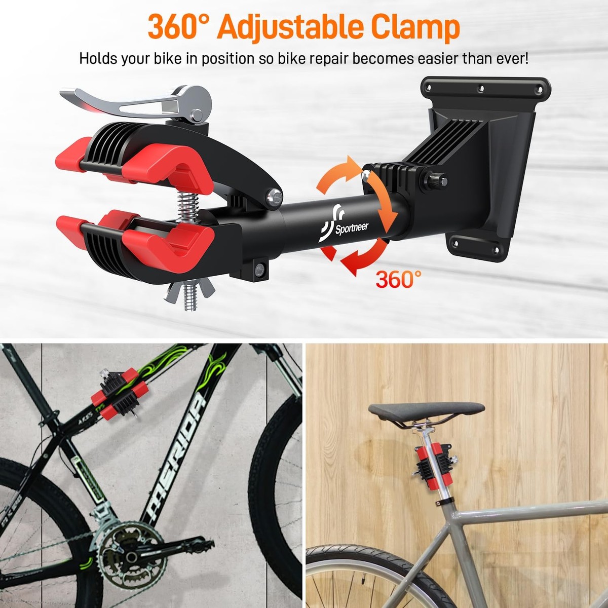 Bike Repair Stand: 360 Rotatable Wall Mounted Removable Clamp