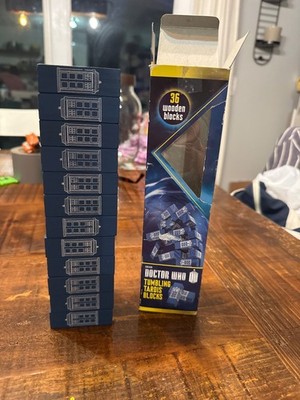 Doctor Who BBC blue tardis tumbling tardis blocks DW jenga wooden blocks