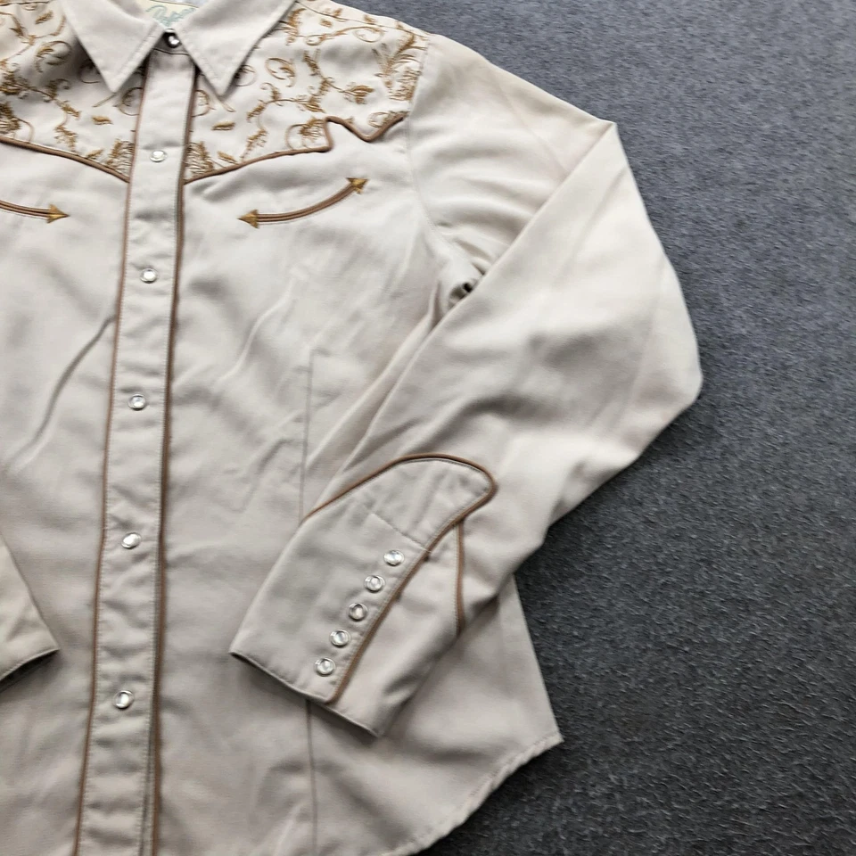Camisa Roper Mujer Mediana Perla A Presión Beige Bordada Rodeo Vaquero Western Foto 3 de 4