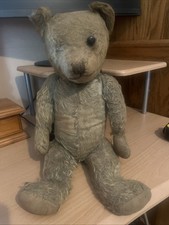 Mohair teddy bear 18&rdquo;. 1920&rsquo;s, used to be blue and he&rsquo;s lost his eyes