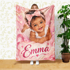 Baby Pink Bow Hearts Coral Fleece Blanket Floral Nursery Decor