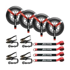 Car Tie Down Straps, 4 Pack, 2" x 96", 9900 LBS Break Strength Red