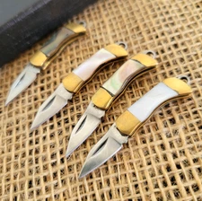 Miniature Set Folding Knife 0.75" Stainless Steel Blades Mother Of Pearl Handle