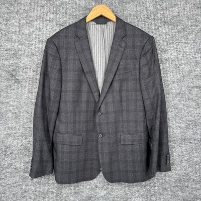 Banana Republic Suit Jacket Mens 44R Gray Plaid Wool Vitale
