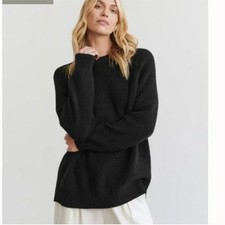 Jenni Kayne Oversized Cotton Fisherman Sweater Black Sz L